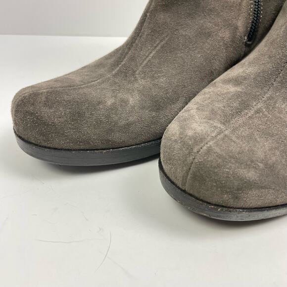 La Canadienne | Waterproof Gray Suede Leather Heel Mid Calf Booties - Picture 6 of 9